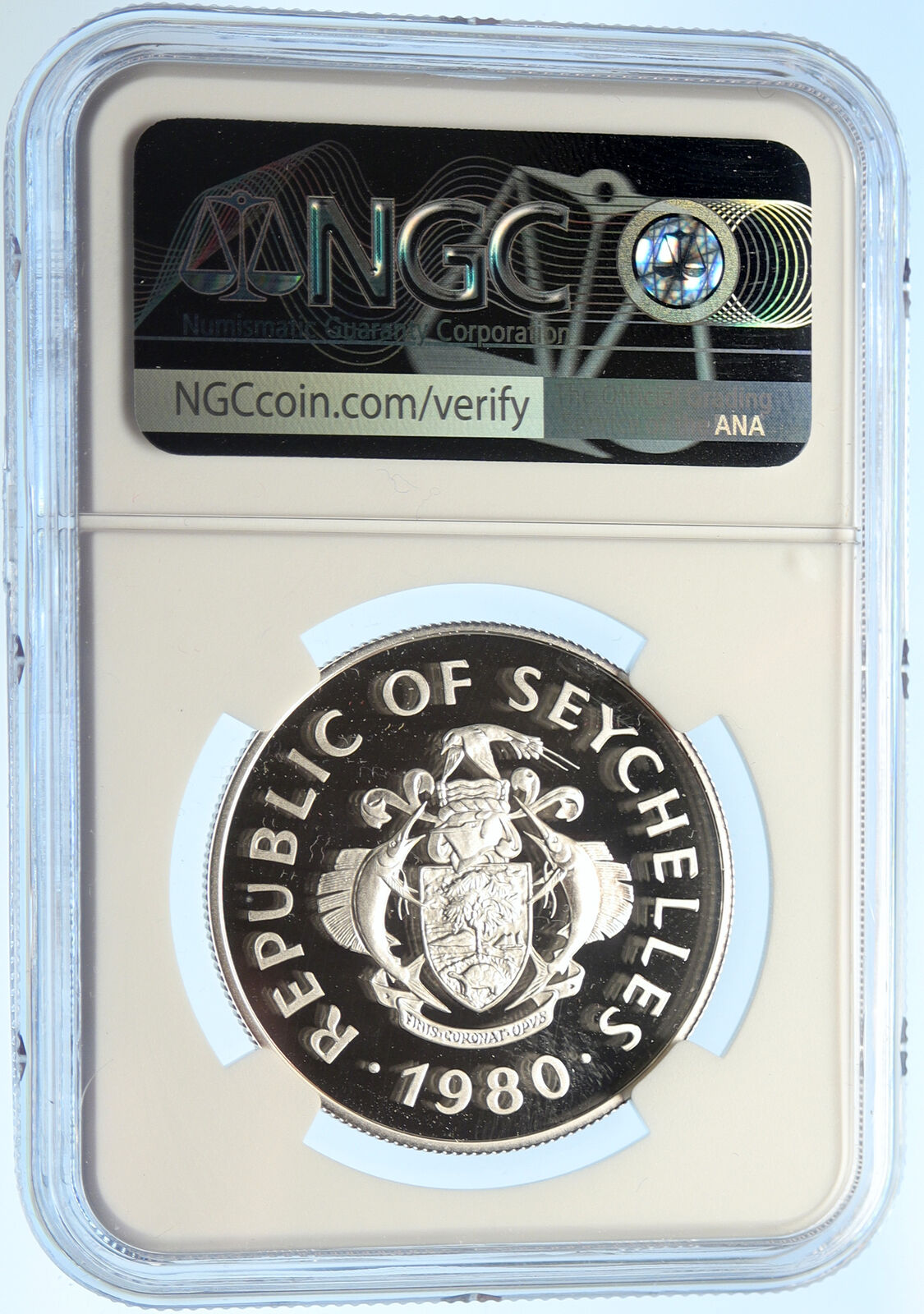1980 SEYCHELLES UK Year of the CHILD Old Proof Silver 50 Rupees Coin NGC i99386