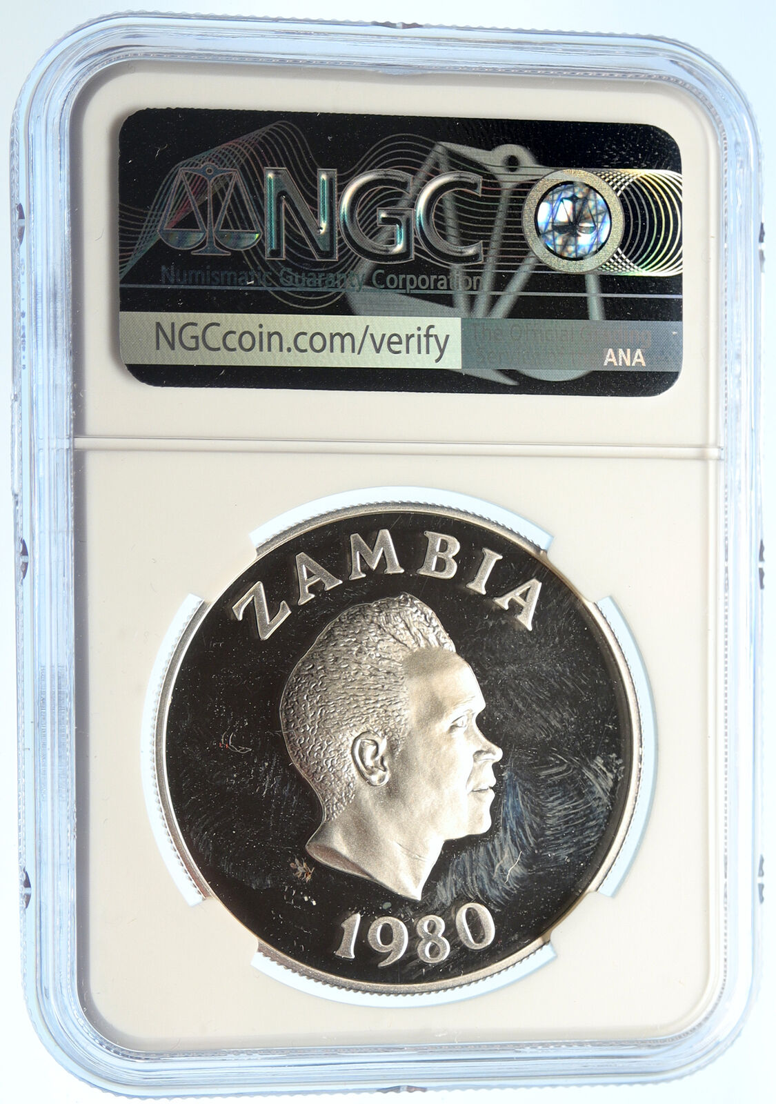 1980 ZAMBIA African Year Children VINTAGE Proof Silver 10 Kwacha Coin NGC i99387