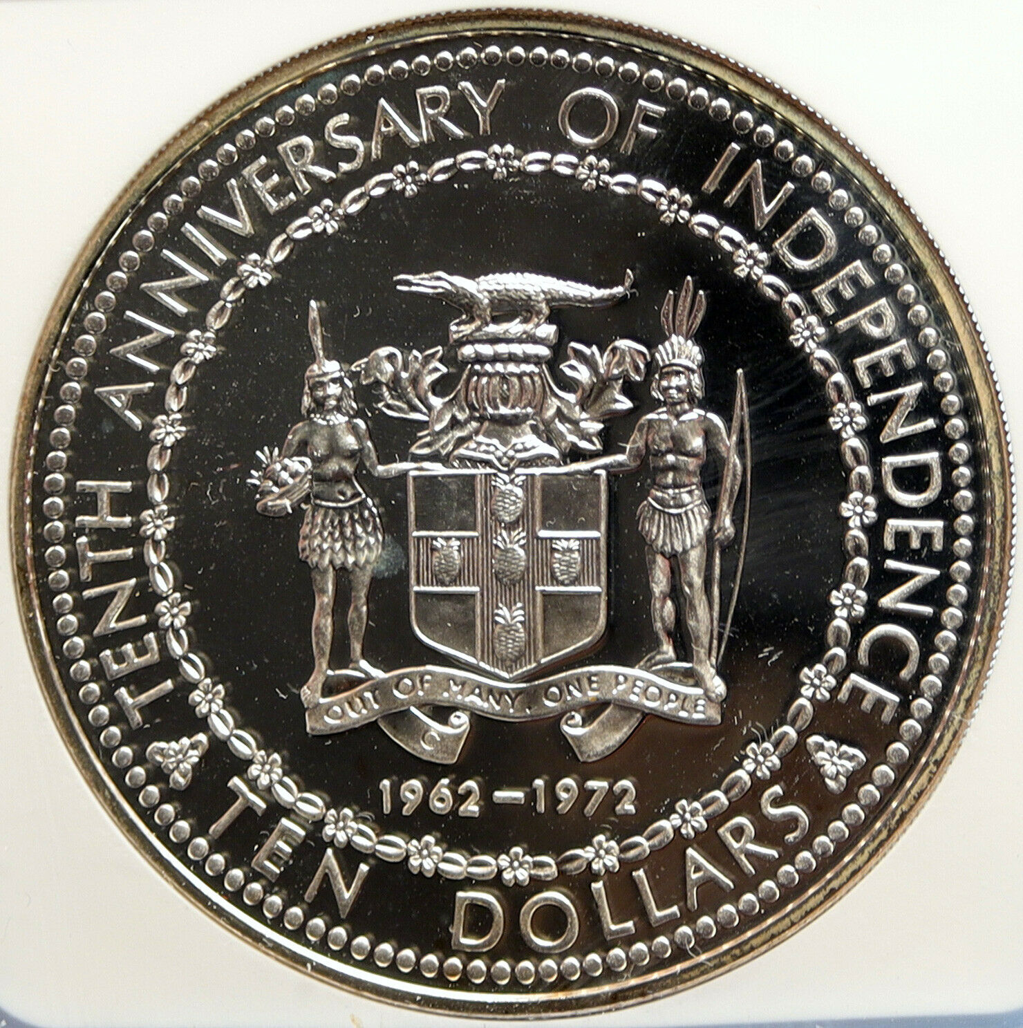 1972 JAMAICA 10th Independence Anniversary Old SILVER 10 Dollars Coin NGC i99395