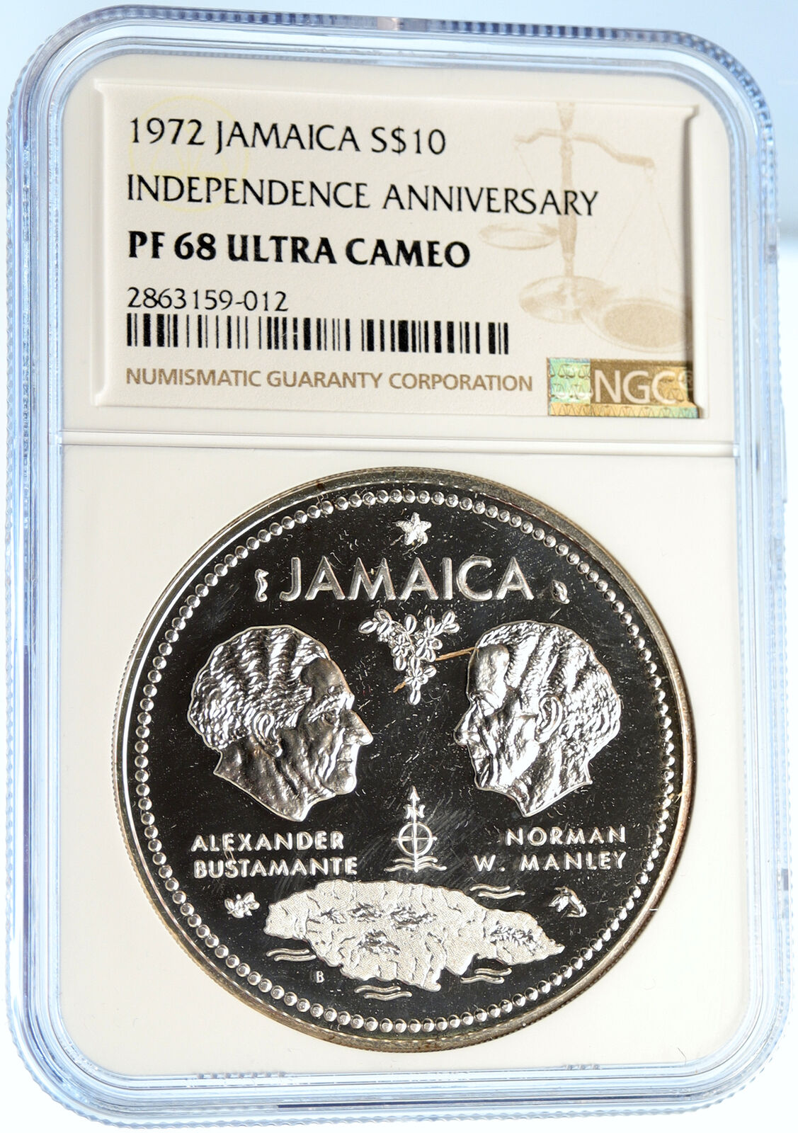 1972 JAMAICA 10th Independence Anniversary Old SILVER 10 Dollars Coin NGC i99395