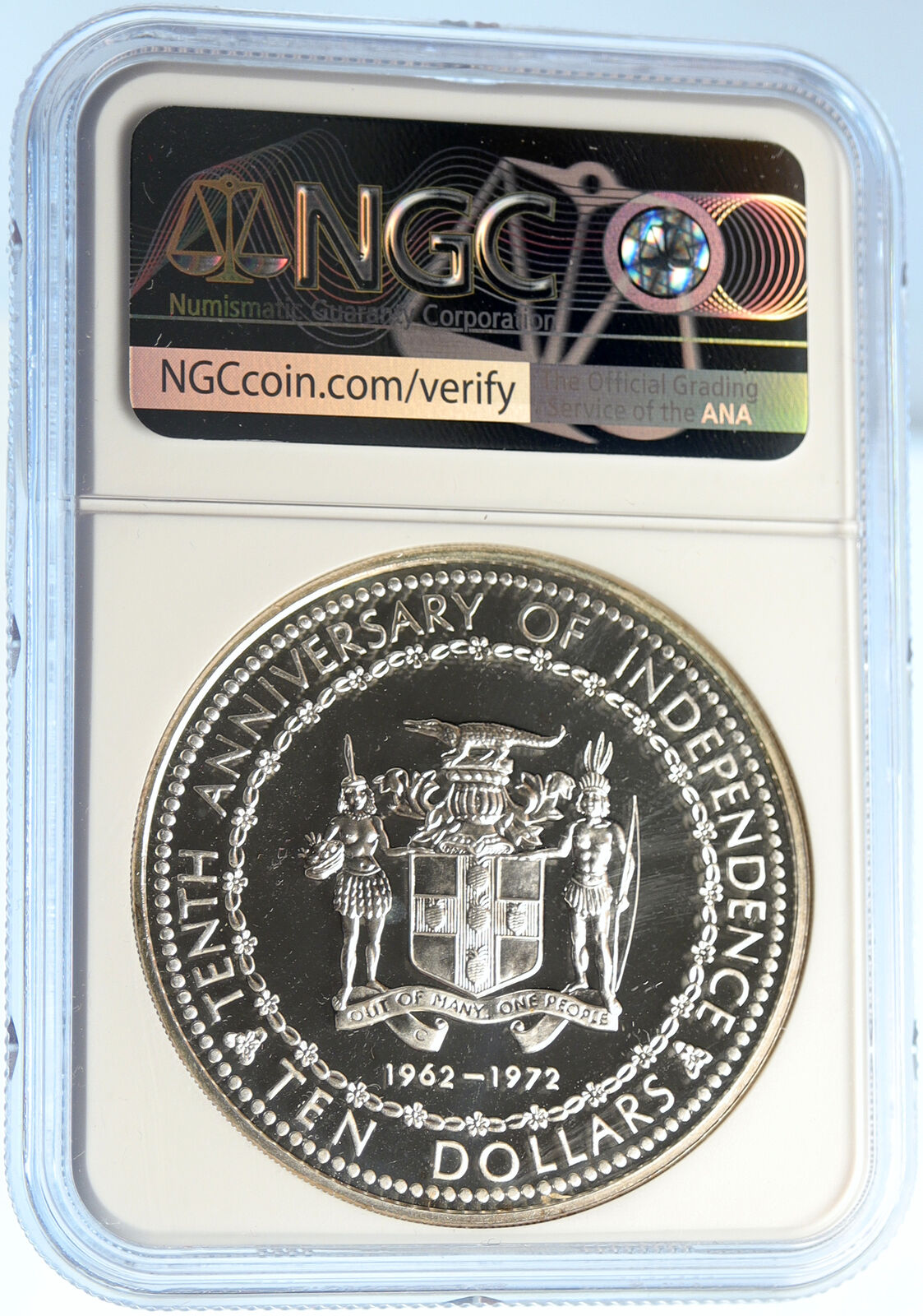 1972 JAMAICA 10th Independence Anniversary Old SILVER 10 Dollars Coin NGC i99395