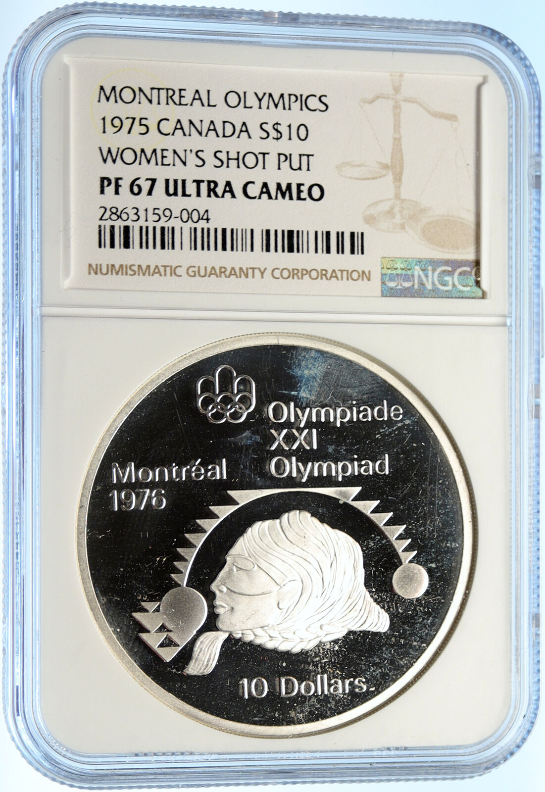 1975 CANADA Elizabeth II Olympics Montreal SHOT PUT Proof Silver $10 Coin i99073