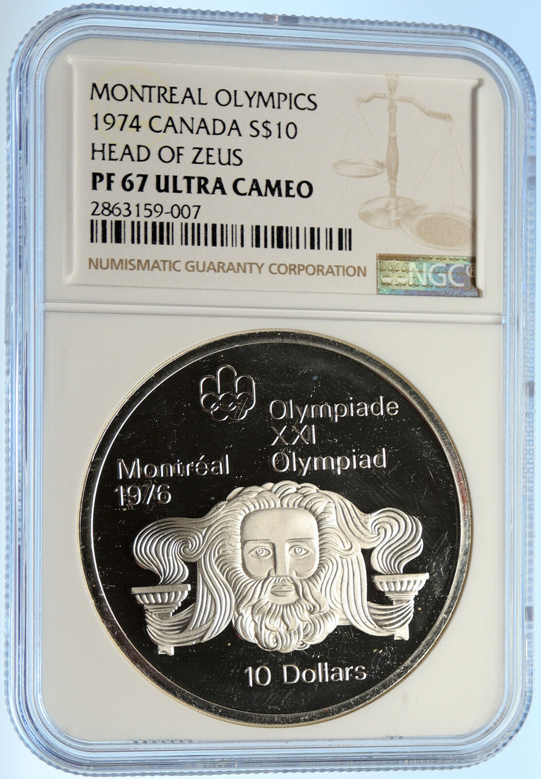 1974 CANADA Elizabeth II Olympics Montreal ZEUS Proof Silver $10 Coin NGC i99076