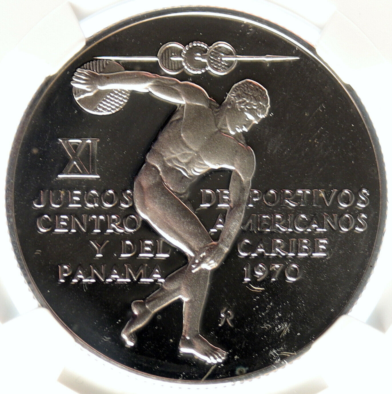 1970 PANAMA American Games GREEK DISC THROWER ATHLETE Silver 5B Coin NGC i99070