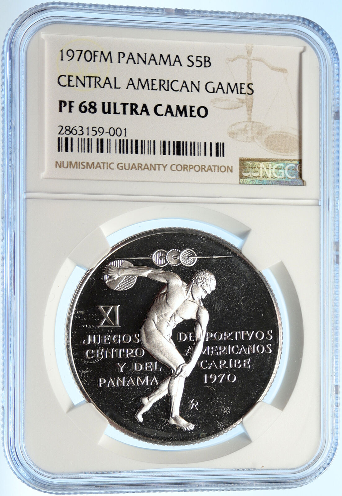 1970 PANAMA American Games GREEK DISC THROWER ATHLETE Silver 5B Coin NGC i99070