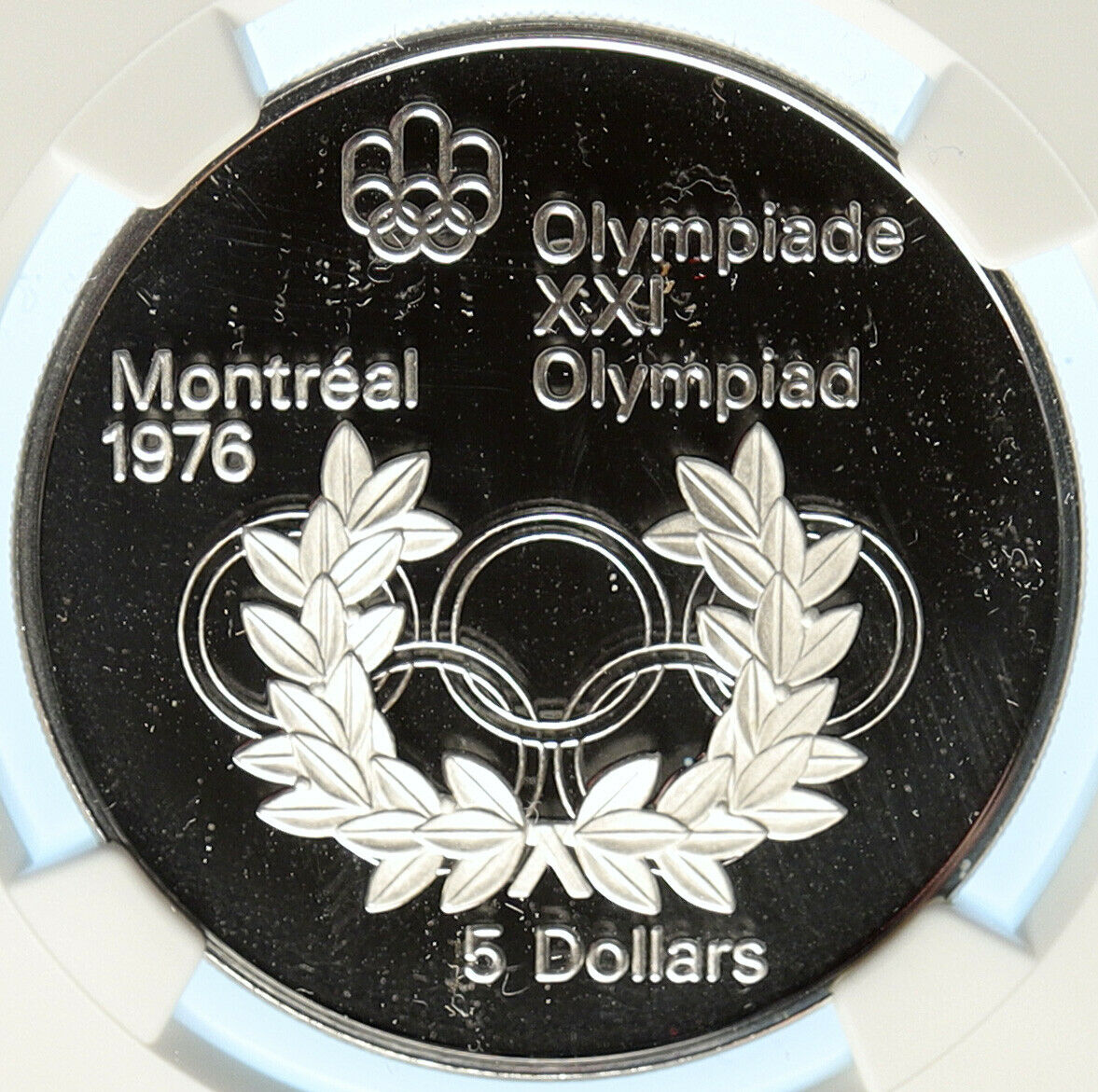 1974 CANADA Elizabeth II Olympics Montreal RINGS Proof Silver $5 Coin NGC i99079