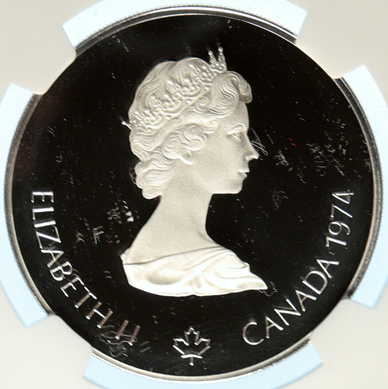 1974 CANADA Elizabeth II Olympics Montreal RINGS Proof Silver $5 Coin NGC i99079