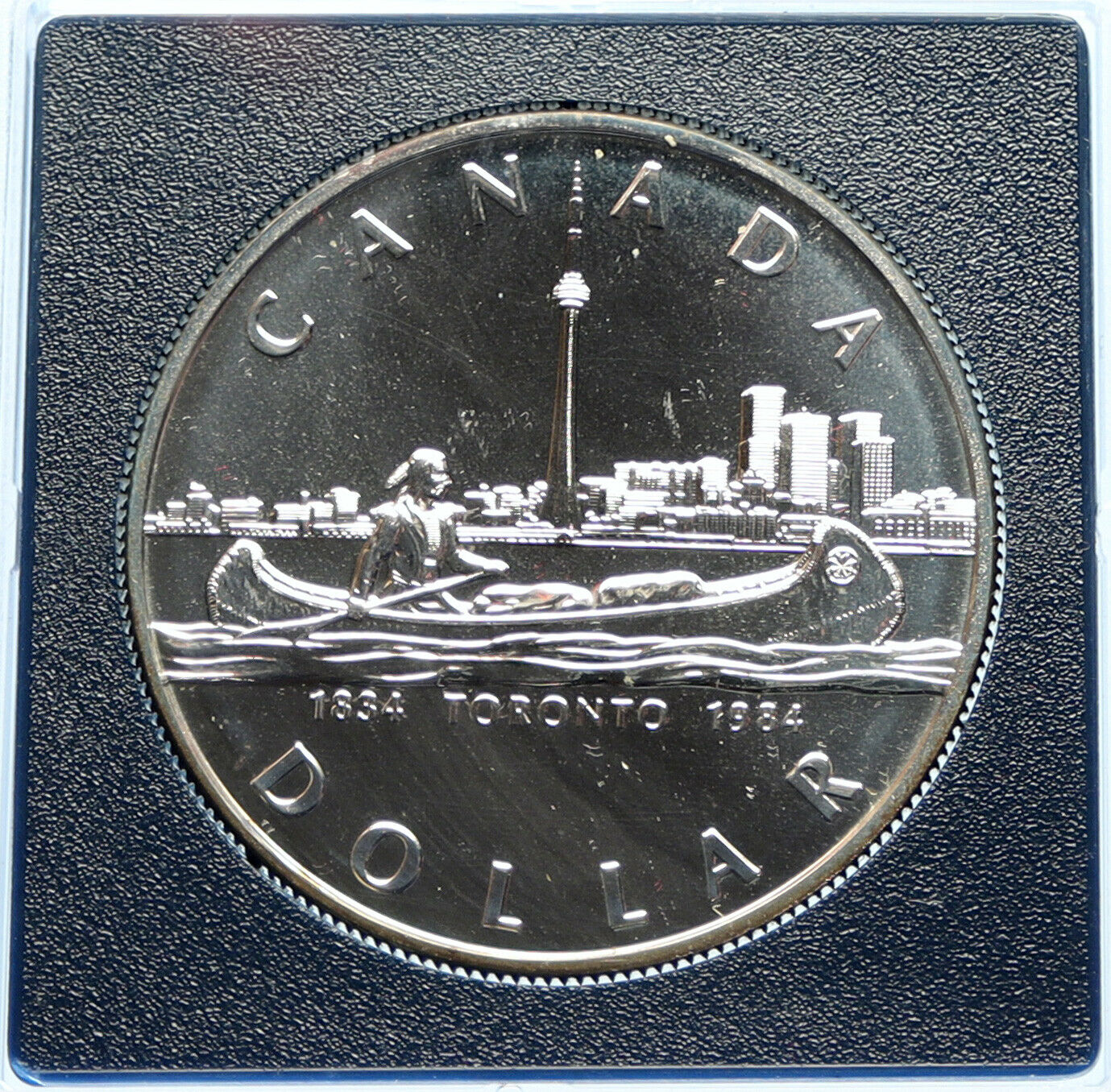 1984 CANADA UK Queen Elizabeth II Canoe in Toronto 150Y Proof Silver Coin i98335