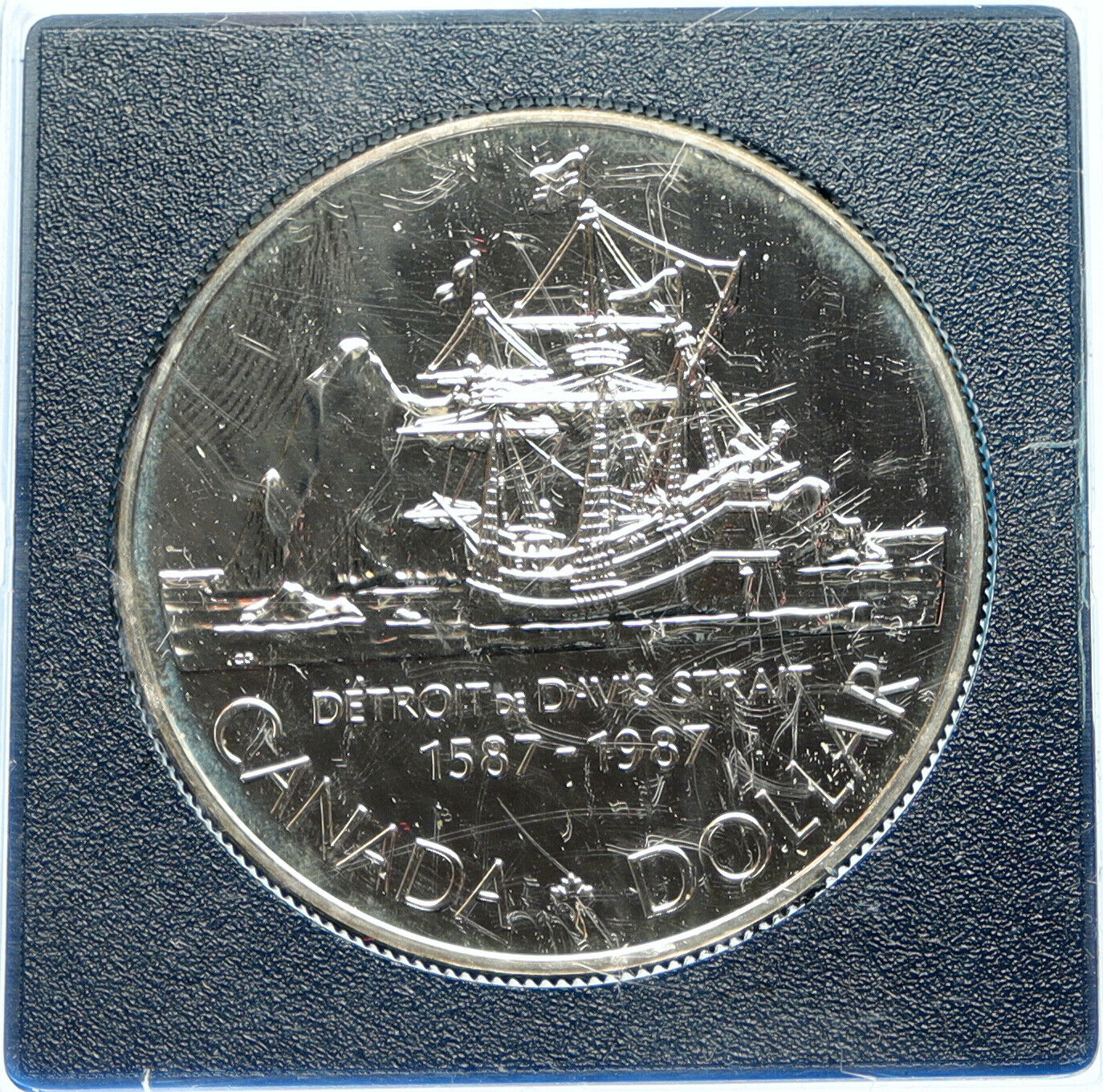 1987 CANADA 400 Years DAVIS STRAIT Ship Sails VINTAGE Silver Dollar Coin i98333