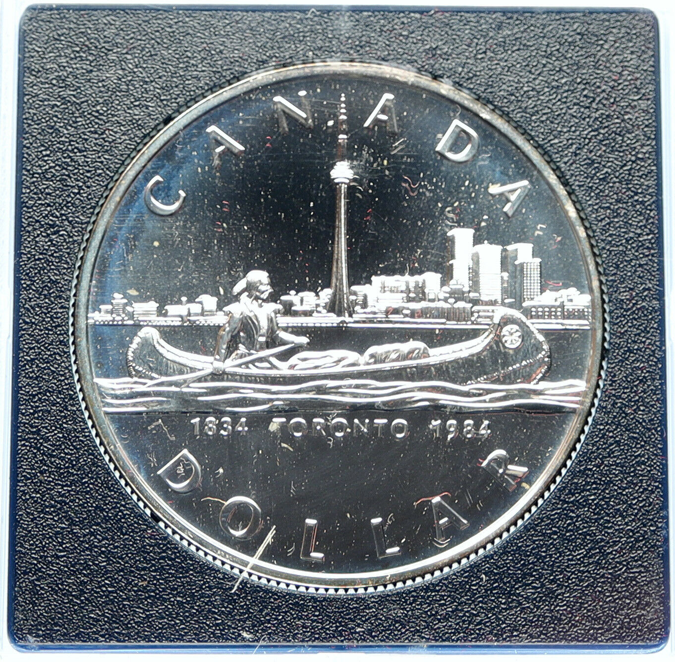 1984 CANADA UK Queen Elizabeth II Canoe in Toronto 150Y Proof Silver Coin i98322