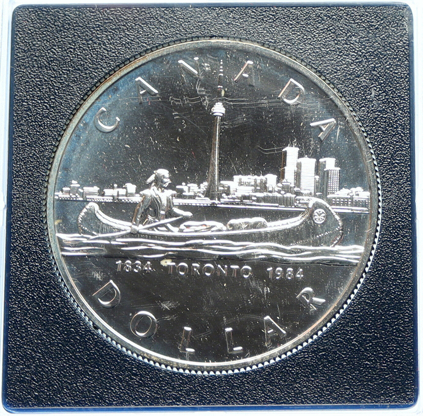 1984 CANADA UK Queen Elizabeth II Canoe in Toronto 150Y Proof Silver Coin i98329