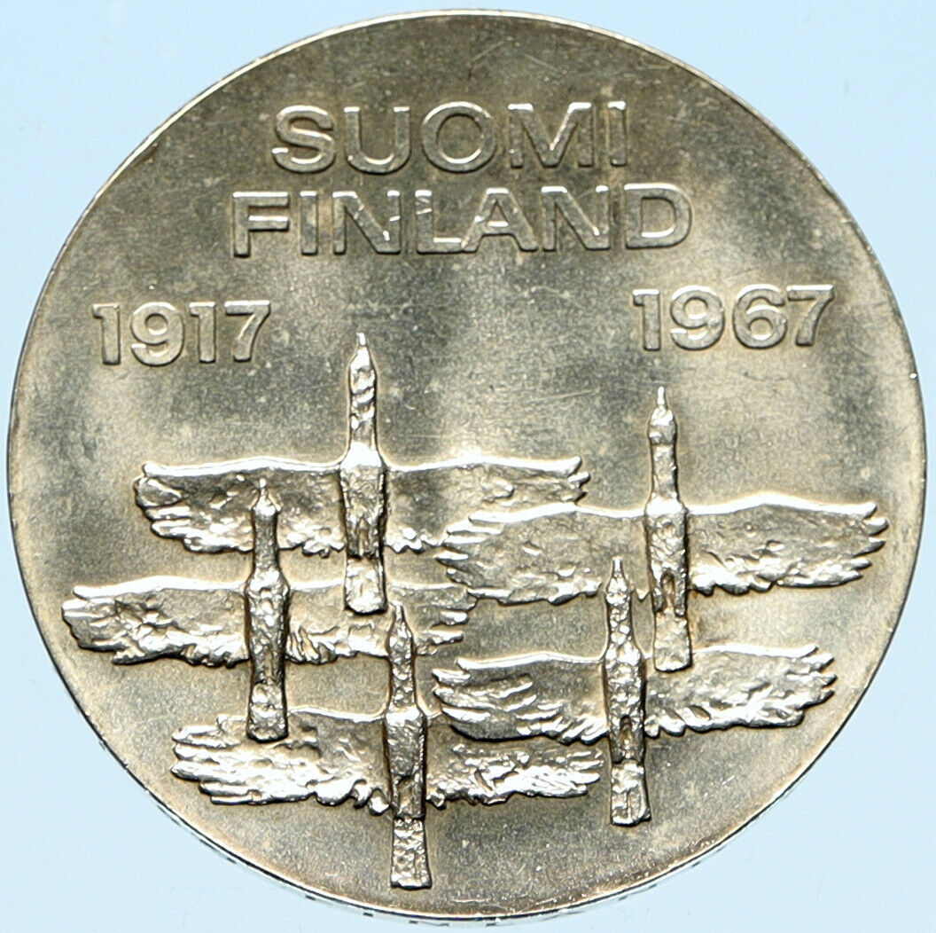 1967 FINLAND Geese Flying 50Y Independence VINTAGE Silver 10 Markkaa Coin i98291