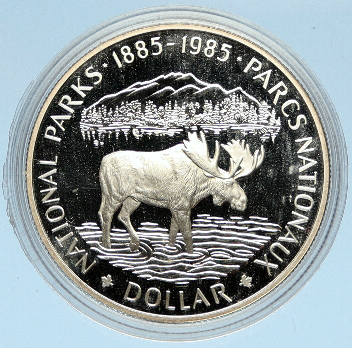 1985 CANADA UK Queen Elizabeth II National Parks MOOSE Proof SILVER Coin i98225