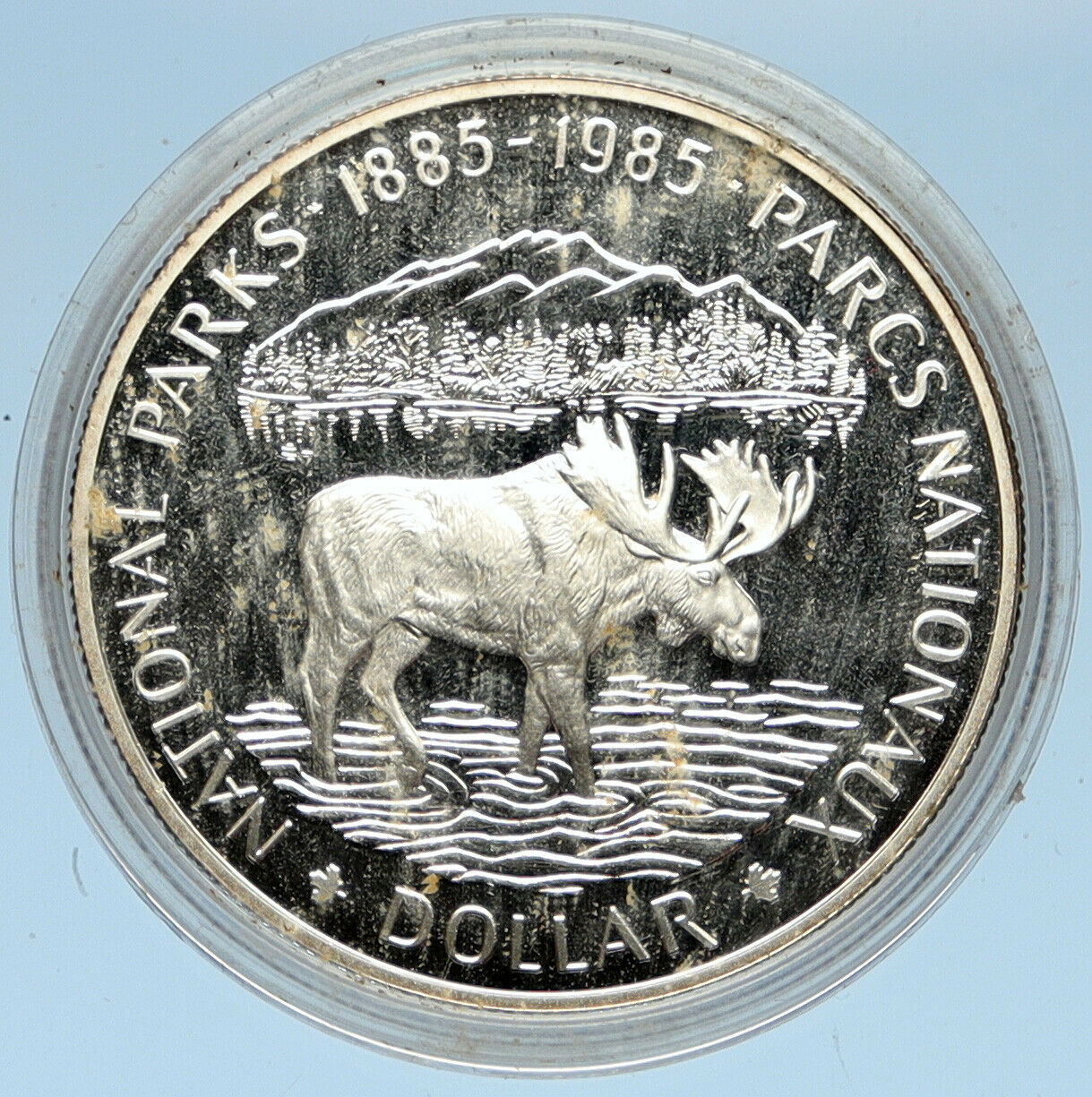 1985 CANADA UK Queen Elizabeth II National Parks MOOSE Proof SILVER Coin i98231