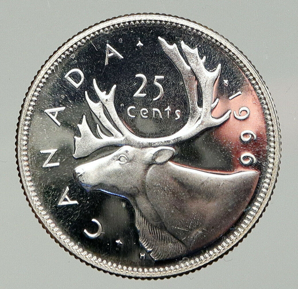 1966 CANADA United Kingdom Queen Elizabeth II CARIBOU Silver 25 Cent Coin i92873