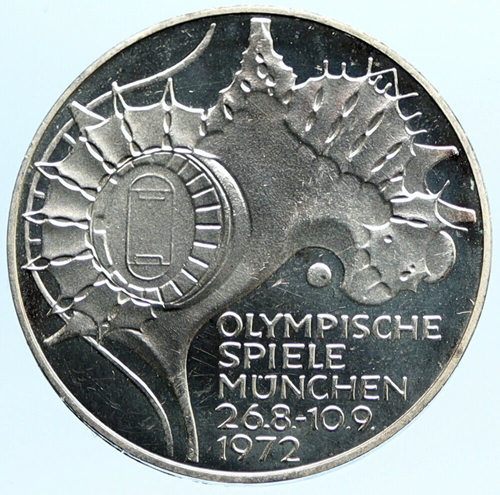 1972 F GERMANY Munich Summer Olympics Schleife Proof Silver Coin 10 Mark i96787