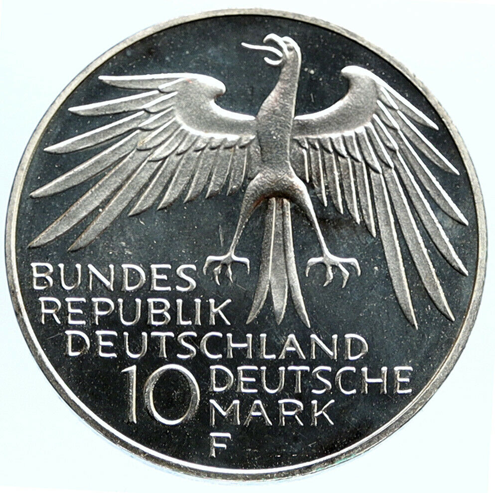 1972 F GERMANY Munich Summer Olympics Schleife Proof Silver Coin 10 Mark i96787