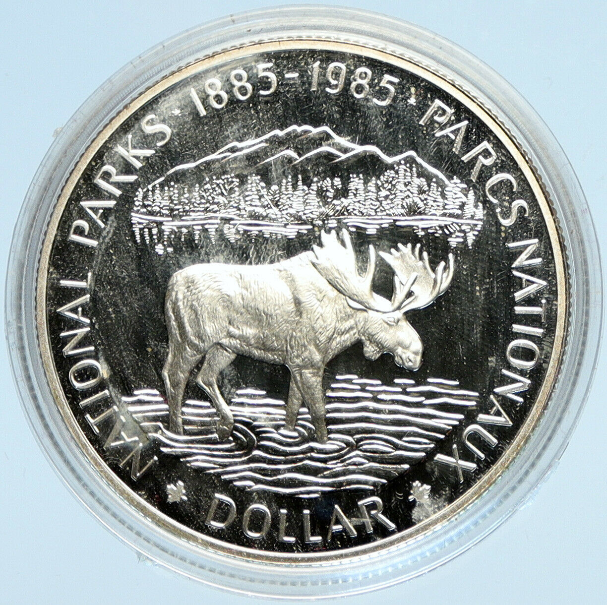 1985 CANADA UK Queen Elizabeth II National Parks MOOSE Proof SILVER Coin i98219