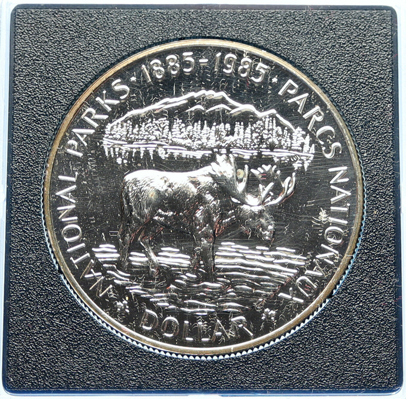 1985 CANADA UK Elizabeth II National Parks MOOSE Proof-like SILVER Coin i98319