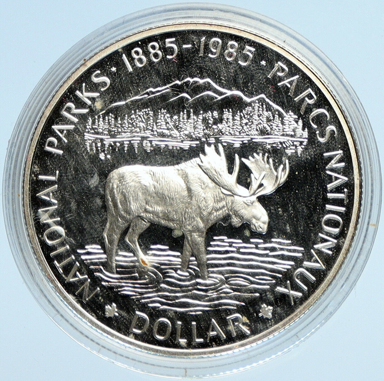 1985 CANADA UK Queen Elizabeth II National Parks MOOSE Proof SILVER Coin i98217