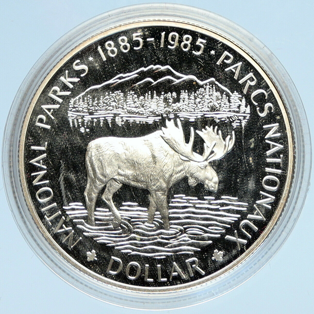 1985 CANADA UK Queen Elizabeth II National Parks MOOSE Proof SILVER Coin i98213