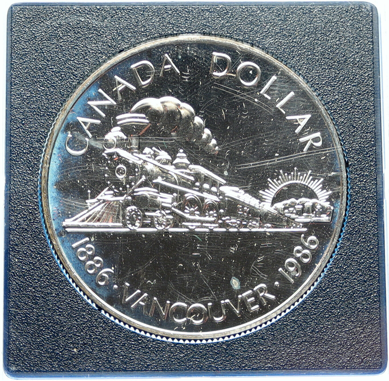 1986 CANADA Vancouver UK Queen Elizabeth II Train Proof-like Silver Coin i98321