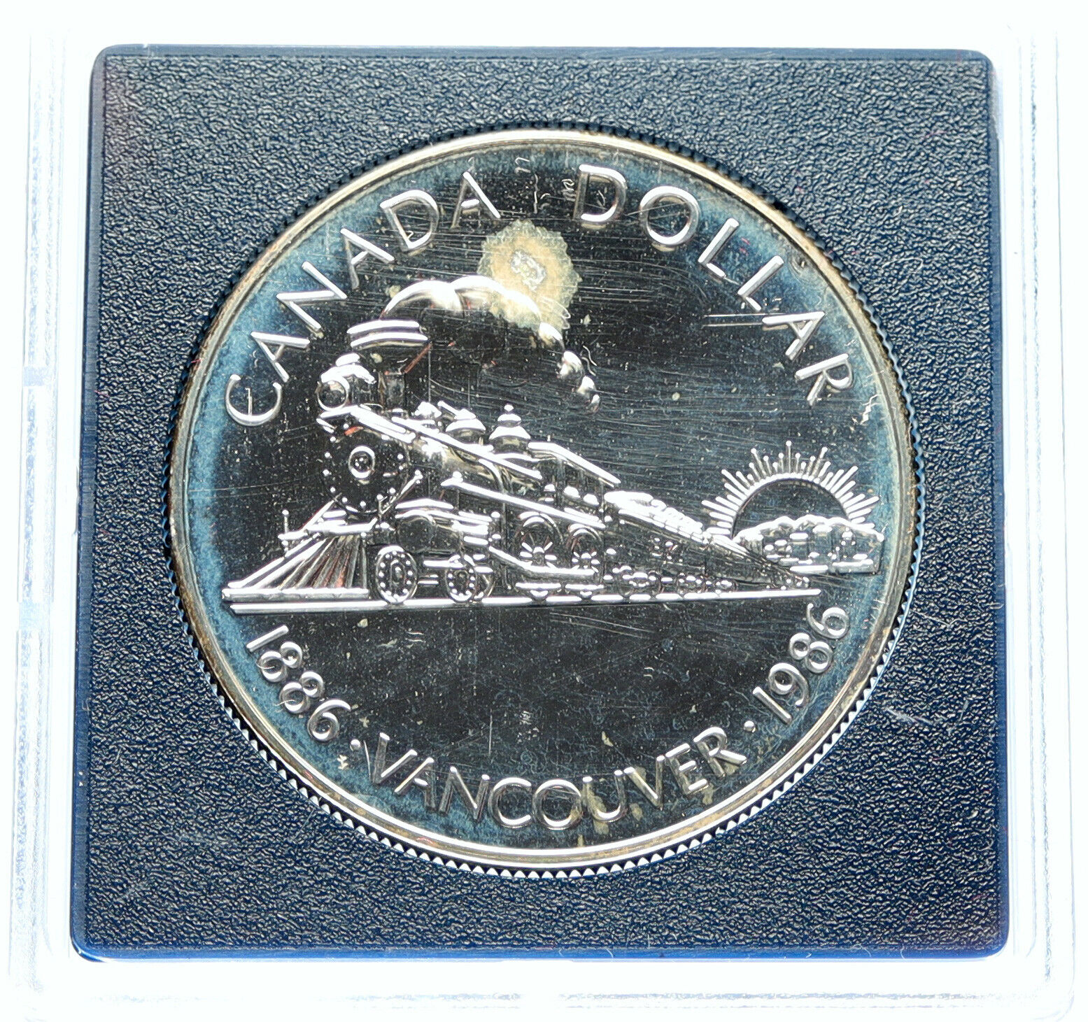 1986 CANADA Vancouver UK Queen Elizabeth II Train Proof-like Silver Coin i98313