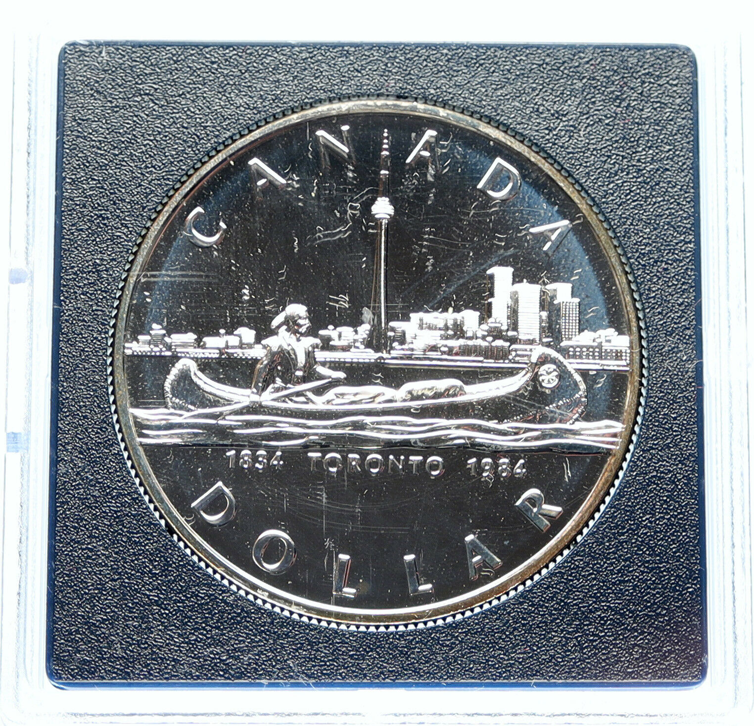 1984 CANADA Queen Elizabeth II Canoe Toronto 150Y Proof-like Silver Coin i98315