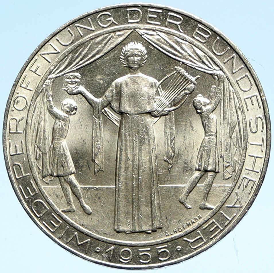 1955 AUSTRIA Vienna Burgtheater National Theatre Silver 25 Schilling Coin i99340