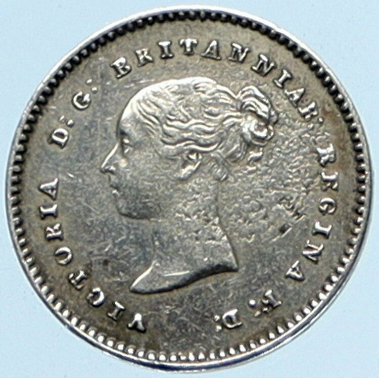 1876 GREAT BRITAIN UK Queen Victoria ANTIQUE VINTAGE Silver 2 Pence Coin i97578