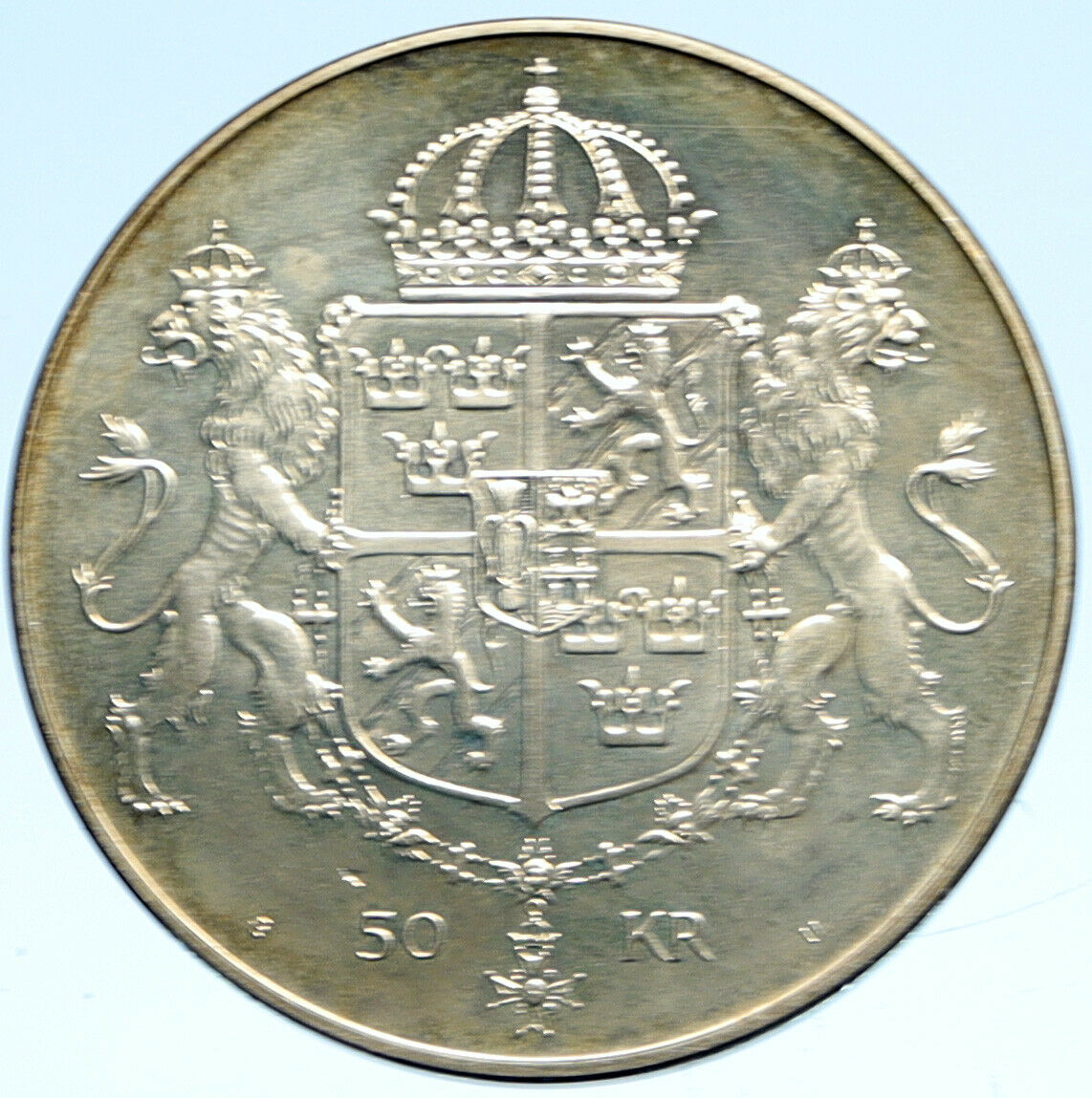 1976 SWEDEN King GUSTAF V Queen Silvia ROYAL WEDDING Silver 50 Kronr Coin i99284