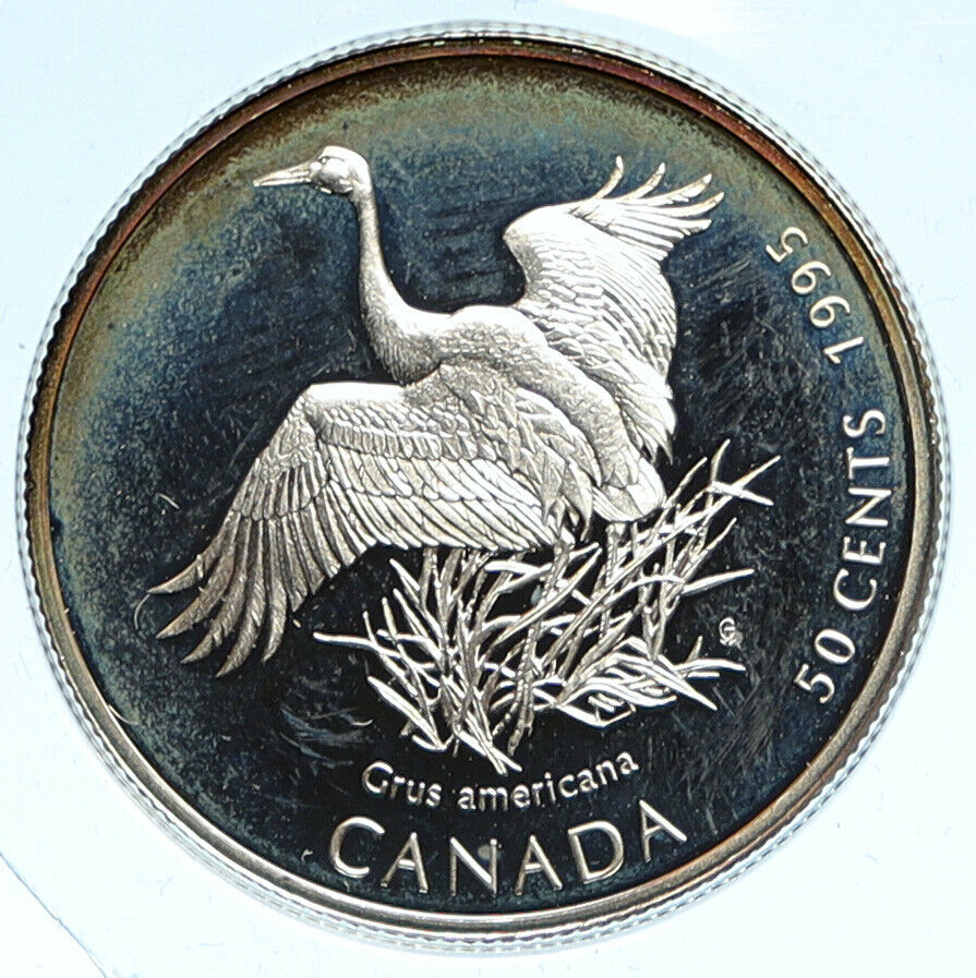 1995 CANADA Queen Elizabeth II WHOOPING CRANE PROOF SILVER 50 Cents Coin i99286