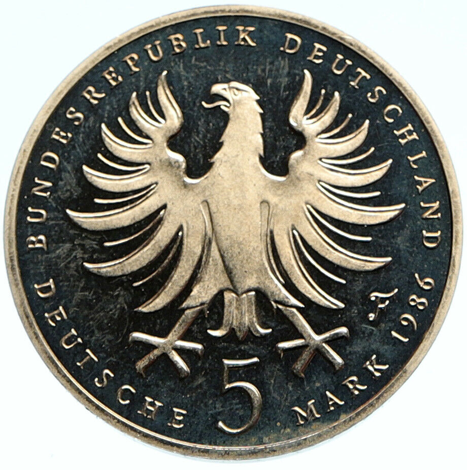 1986 F GERMANY Friedrich II der Grobe Vintage German Proof 5 Mark Coin i99280