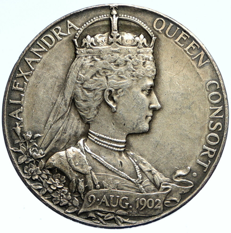 1902 Great Britain UK EDWARD VII & ALEXANDRA Old SPECIMEN SILVER MEDAL i99282