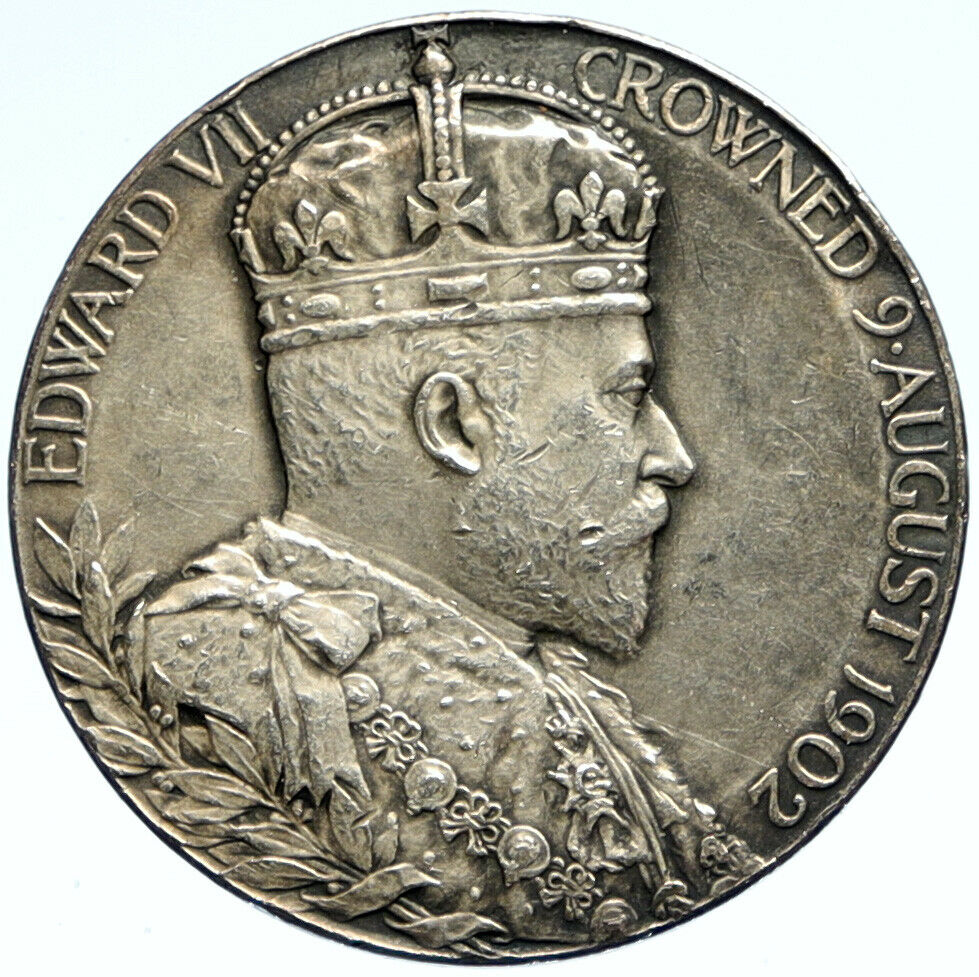 1902 Great Britain UK EDWARD VII & ALEXANDRA Old SPECIMEN SILVER MEDAL i99282