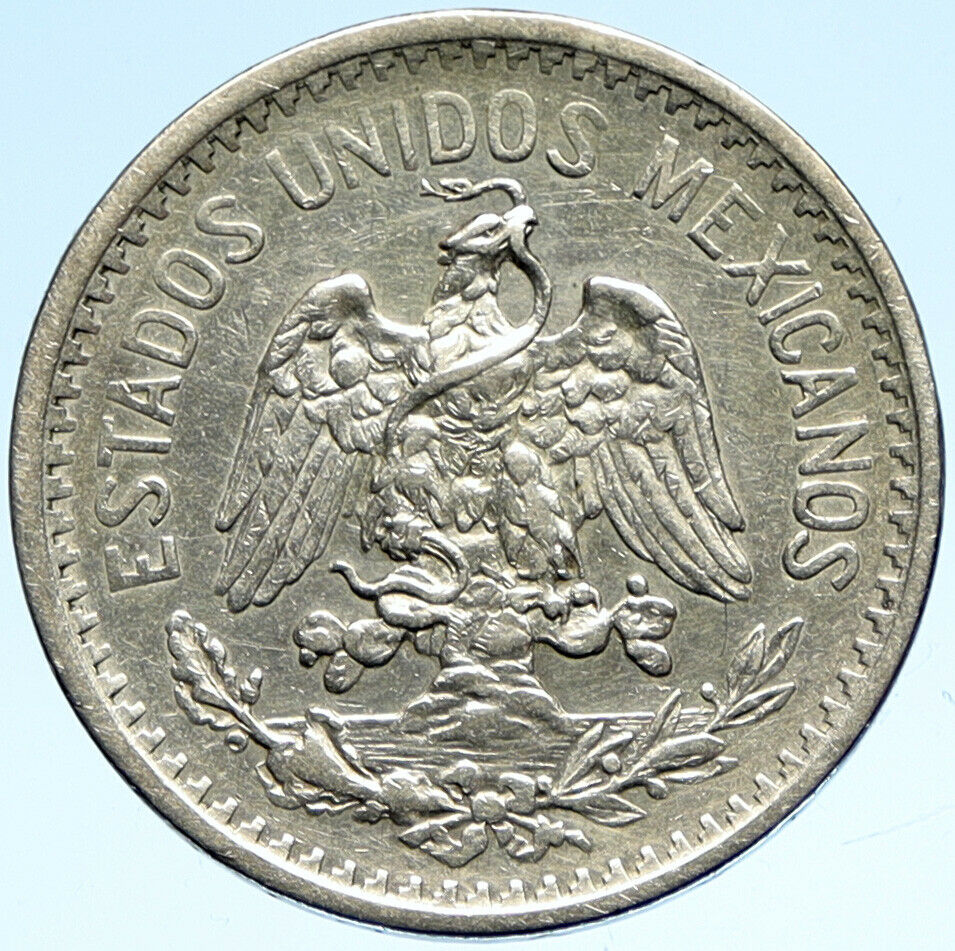 1906 MEXICO City EAGLE RADIANT CAP Old Silver 50 Centavos Mexican Coin i99324