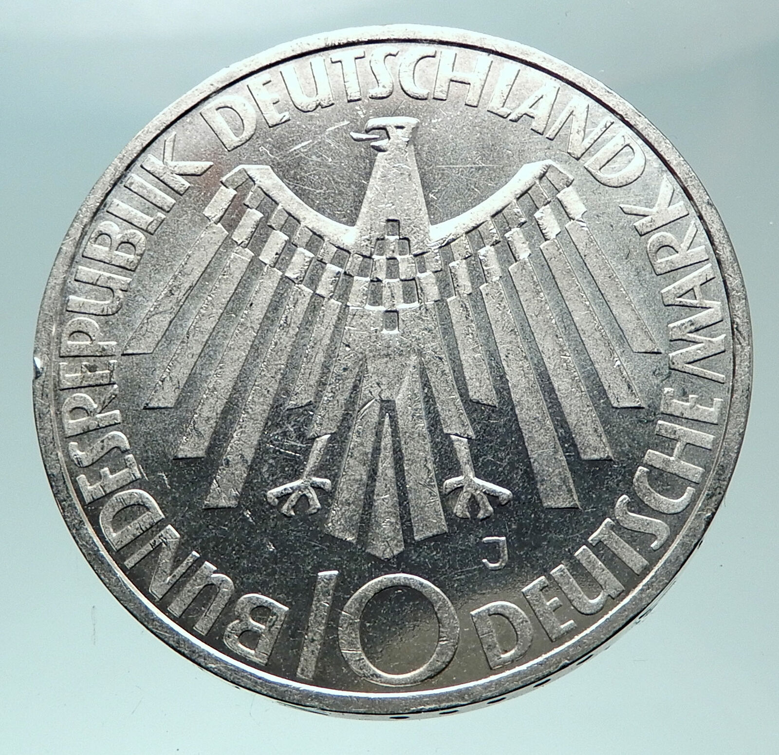 1972 Germany Munich Summer Olympic Games SPIRAL 10 Mark Silver Coin i82394