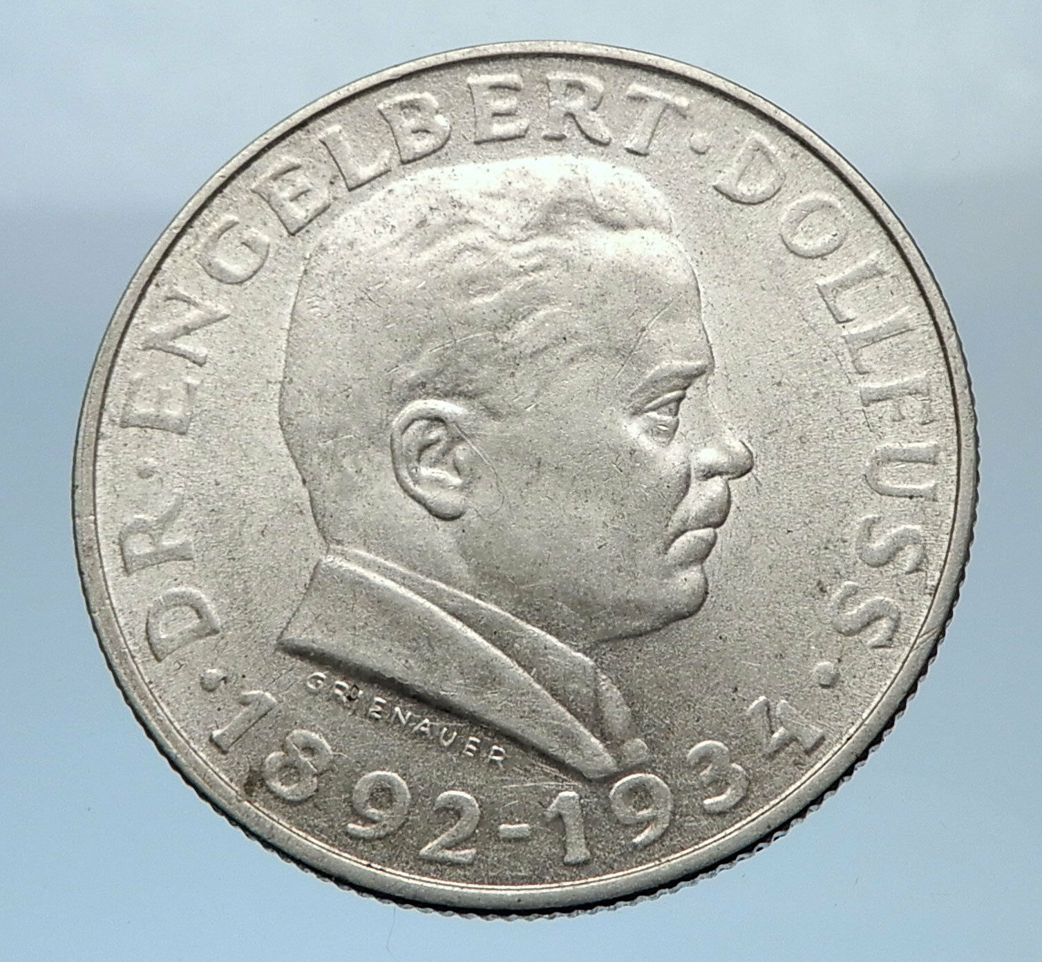 1934 Austria HERO Engelbert Dollfuss Eagle Antique Silver 2 Shilling Coin i72472