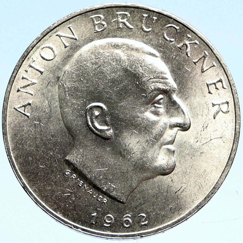 1962 AUSTRIA Composer ANTON BRUCKNER Old Antique Silver 25 Schilling Coin i99327