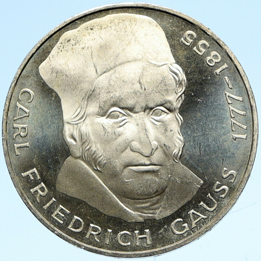 1977 J GERMANY Carl Friedrich Gauss OLD Vintage Silver 5 Mark German Coin i99311