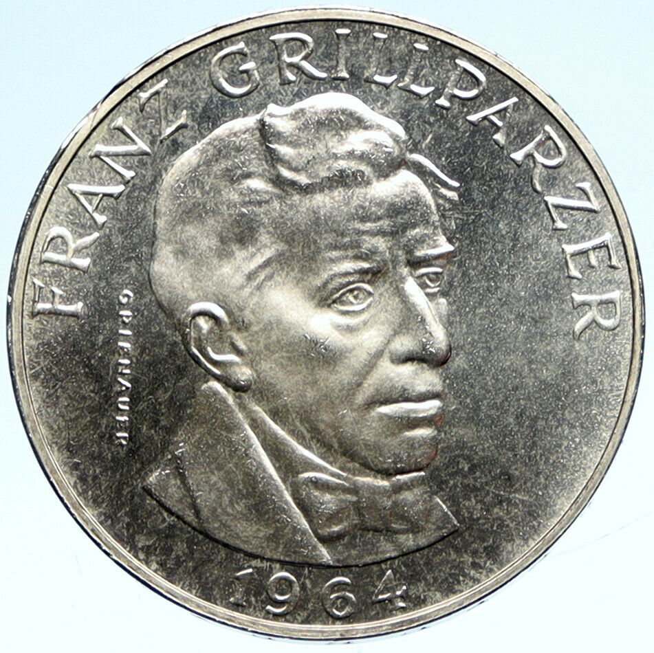 1964 AUSTRIA with Writer Franz Grillparzer PROOF Silver 25 Schilling Coin i99314