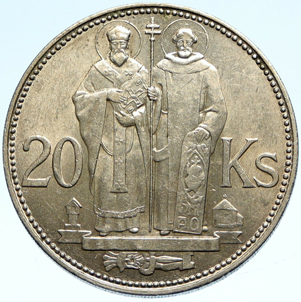 1941 SLOVAKIA SAINT CYRIL AND METHODIUS Slovakian Silver 20 Korun Coin i99318