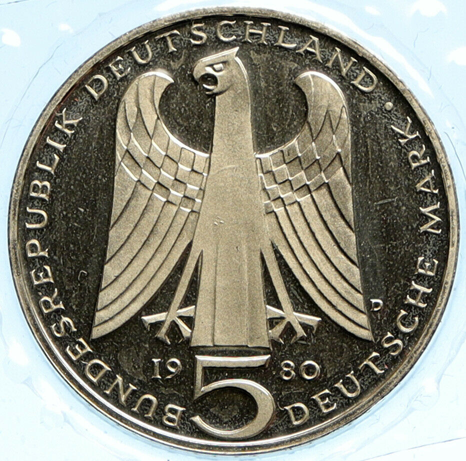 1980 GERMANY Walther von Vogelweide Singer Love Songs Proof 5 Mark Coin i99262