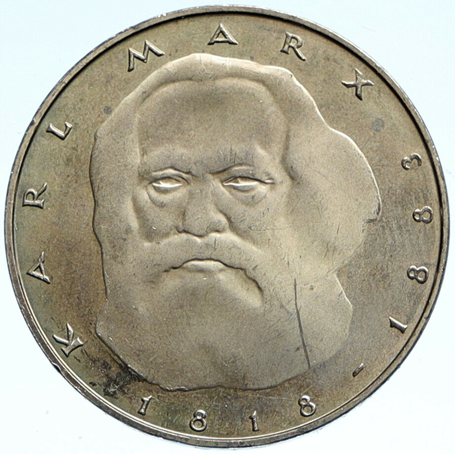 1983 GERMANY Carl Karl MARX Philosopher OLD Vintage German 5 Mark Coin i99266