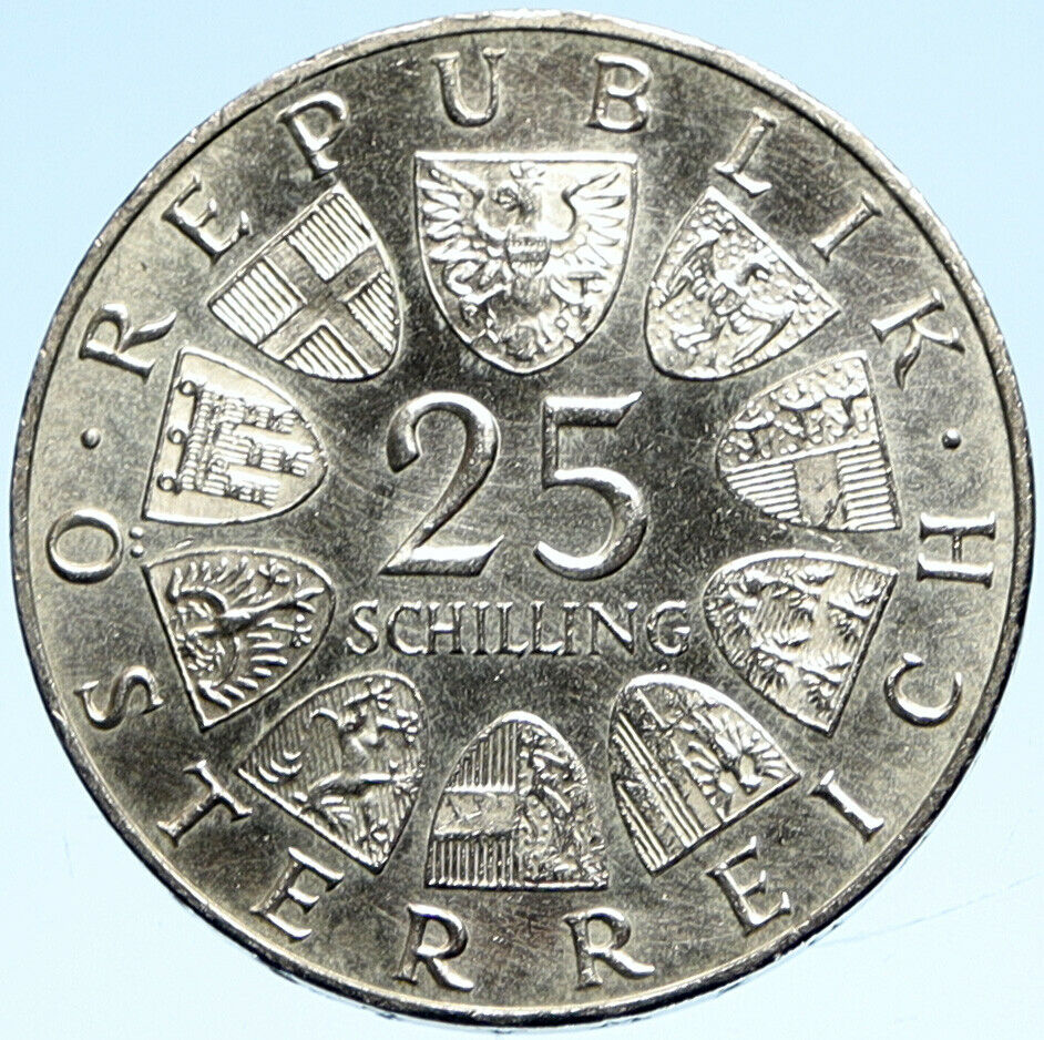 1966 AUSTRIA with Drama Actor Ferdinand Raimund Silver 25 Schilling Coin i99312