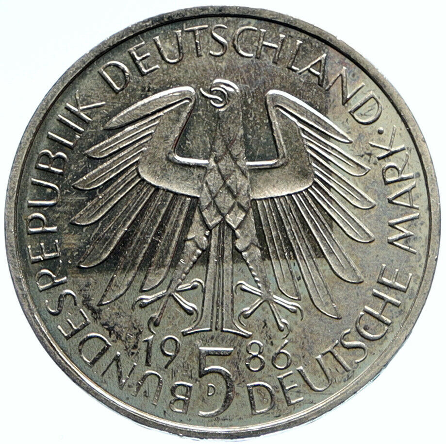 1986 GERMANY German UNIVERSITAT HEIDELBERG OLD Vintage 5 Mark Coin i99251