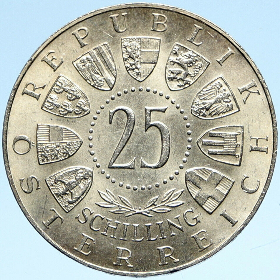 1961 AUSTRIA with Burgenland Anniversary ANTIQUE Silver 25 Schilling Coin i99331