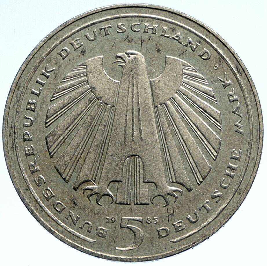 1985 GERMANY Eisenbahn German Railroads VINTAGE OLD 5 Mark German Coin i99255