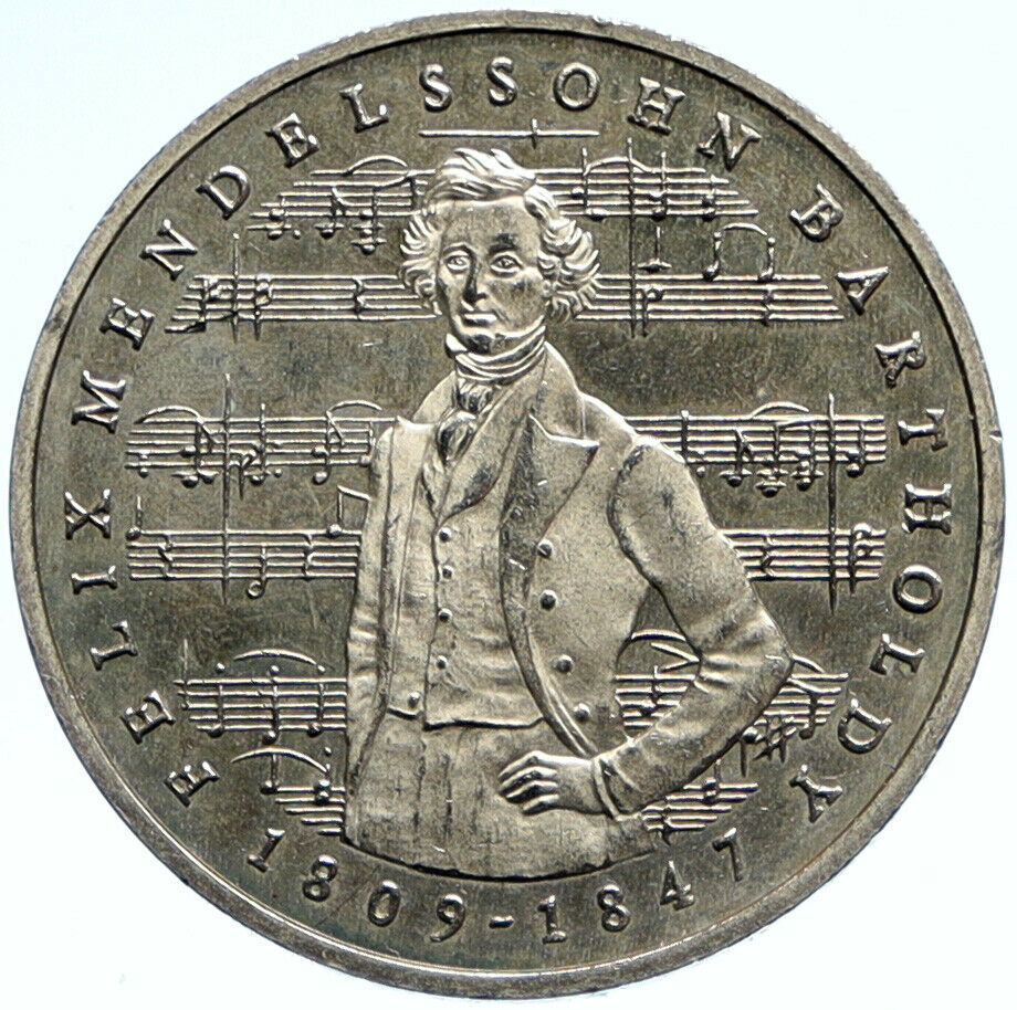 1984 J GERMANY Felix Mendelssohn COMPOSER OLD Vintage German 5 Mark Coin i99253