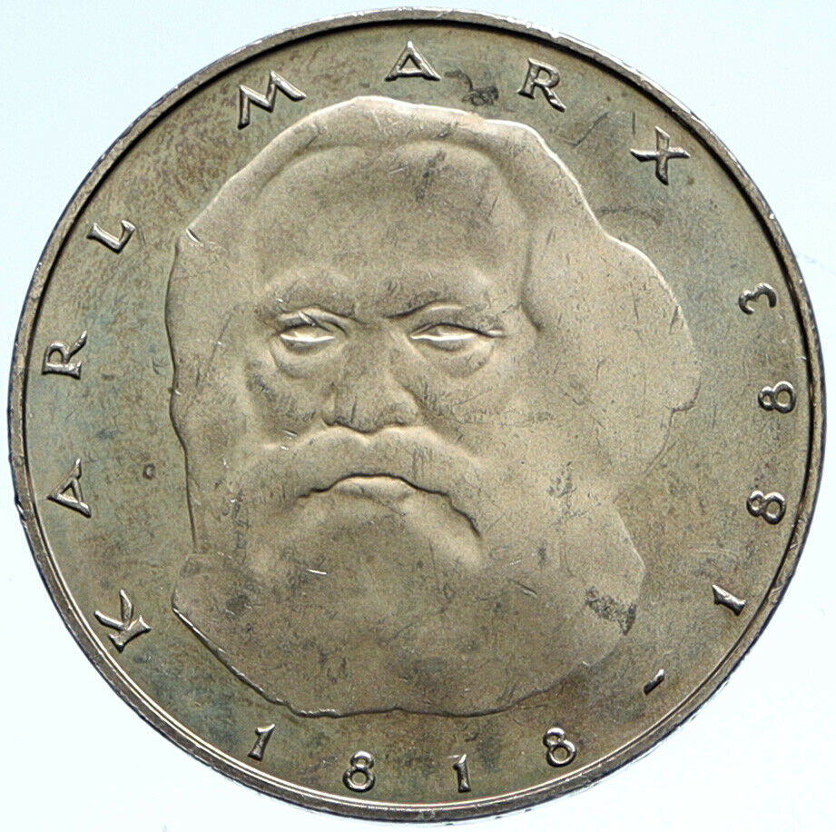 1983 GERMANY Carl Karl MARX Philosopher OLD Vintage German 5 Mark Coin i99264